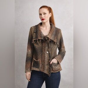 Vintage CAbi Chunky Knit Fringe Cardigan - Y2K Boho Neutral Sweater - M/L Brown